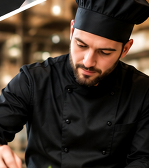 Cuoco al lavoro in una cucina professionale